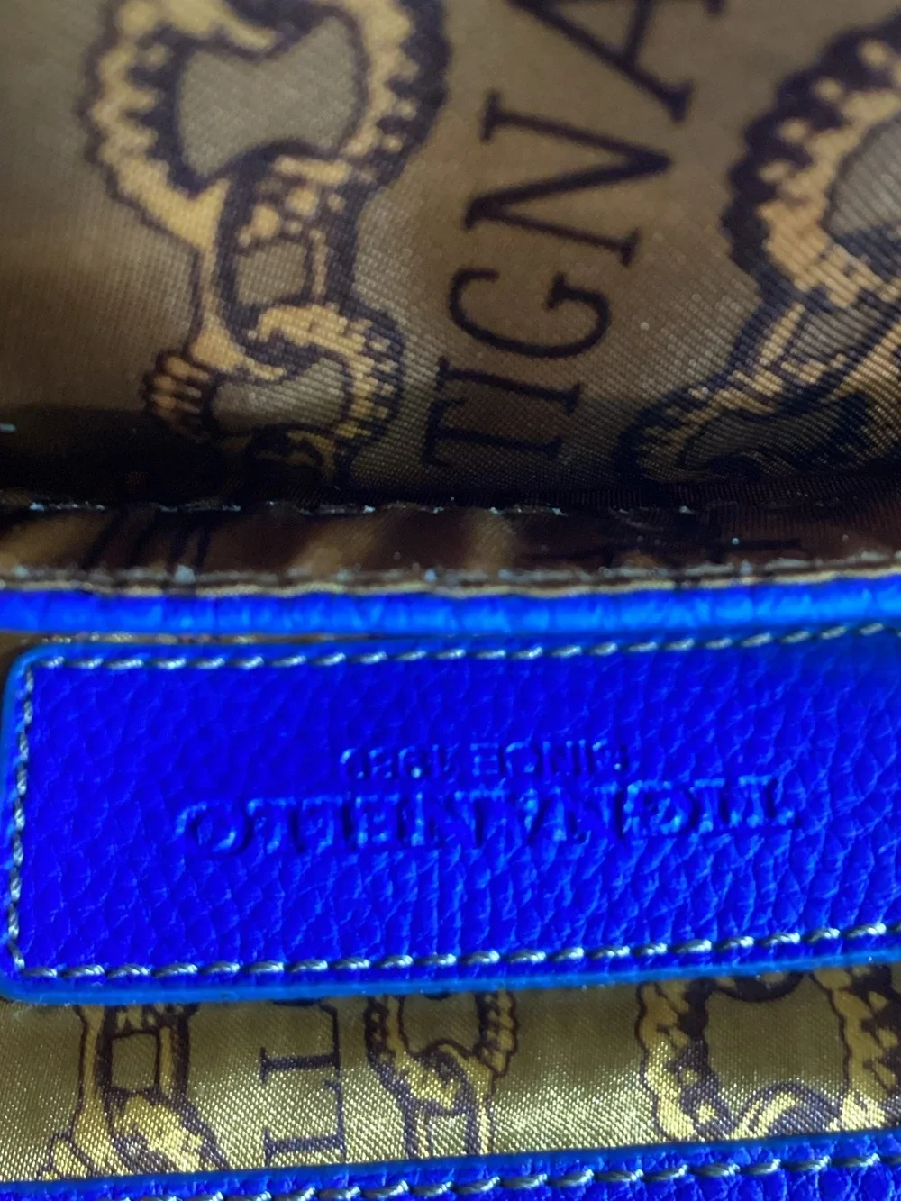 Bright Blue Tignanello Leather backpack Bag with Signature Lining
